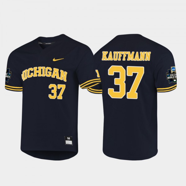 Michigan #37 For Men's Karl Kauffmann Jersey Navy NCAA 2019 NCAA Baseball College World Series